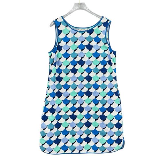 Boden Boden Phyllis Blue Scalloped Mermaid Textured Sleeveless Shift Dress - Picture 8 of 12